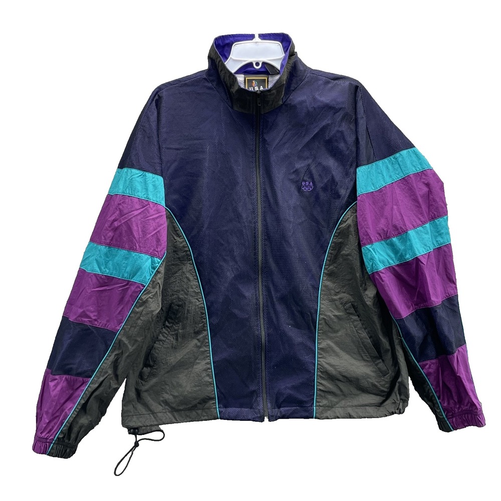 VTG USA Olympics Windbreaker Jacket Unisex Large Colorblock 90s Sportswear Retro